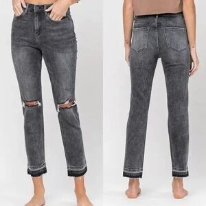 Buckle Vervet 90s High Rise Crop Straight Leg Distressed Released Fray Hem Black